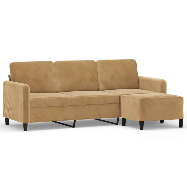 Sofa z podnóżkiem 3-osobowa, aksamit brązowy, 198x