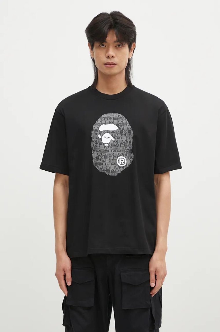 A Bathing Ape t-shirt bawełniany LUX SPORT PATTERN APE HEAD RELAXED FIT TEE męski kolor czarny z nadrukiem 1K80110322