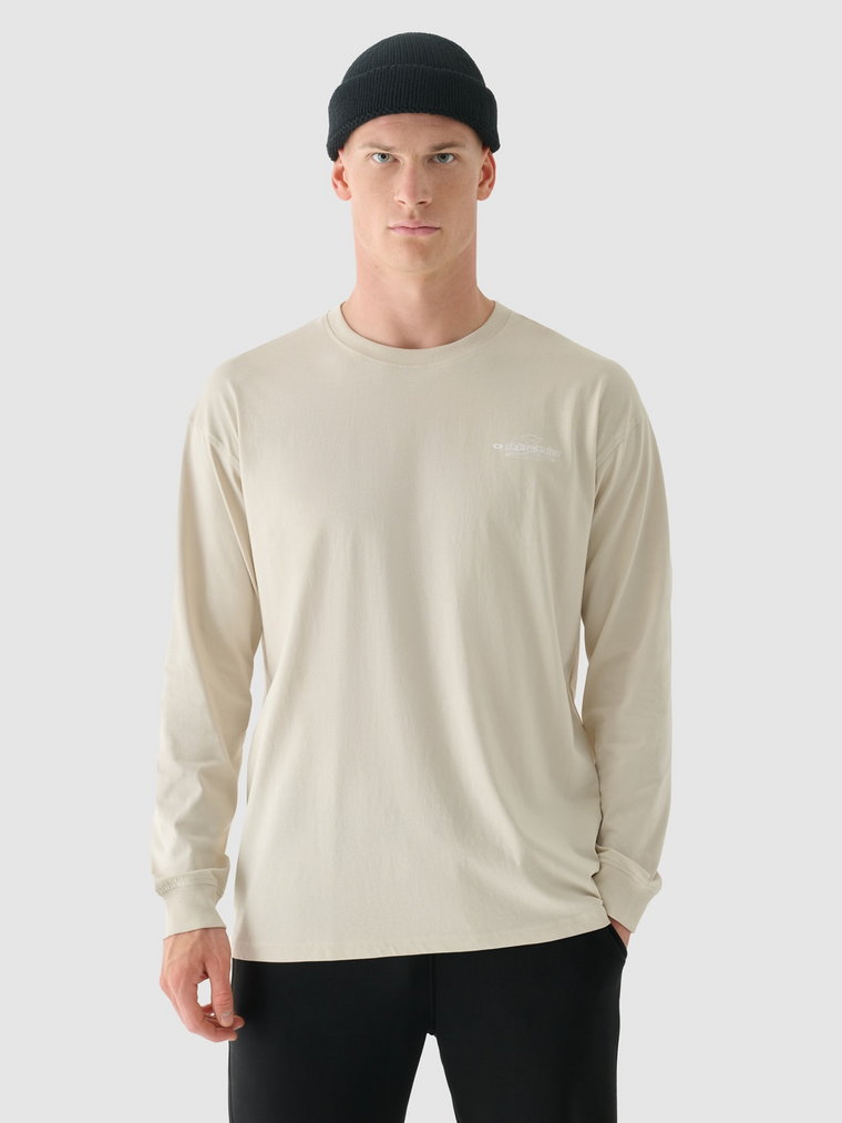 Longsleeve oversize z nadrukiem męski - beżowy