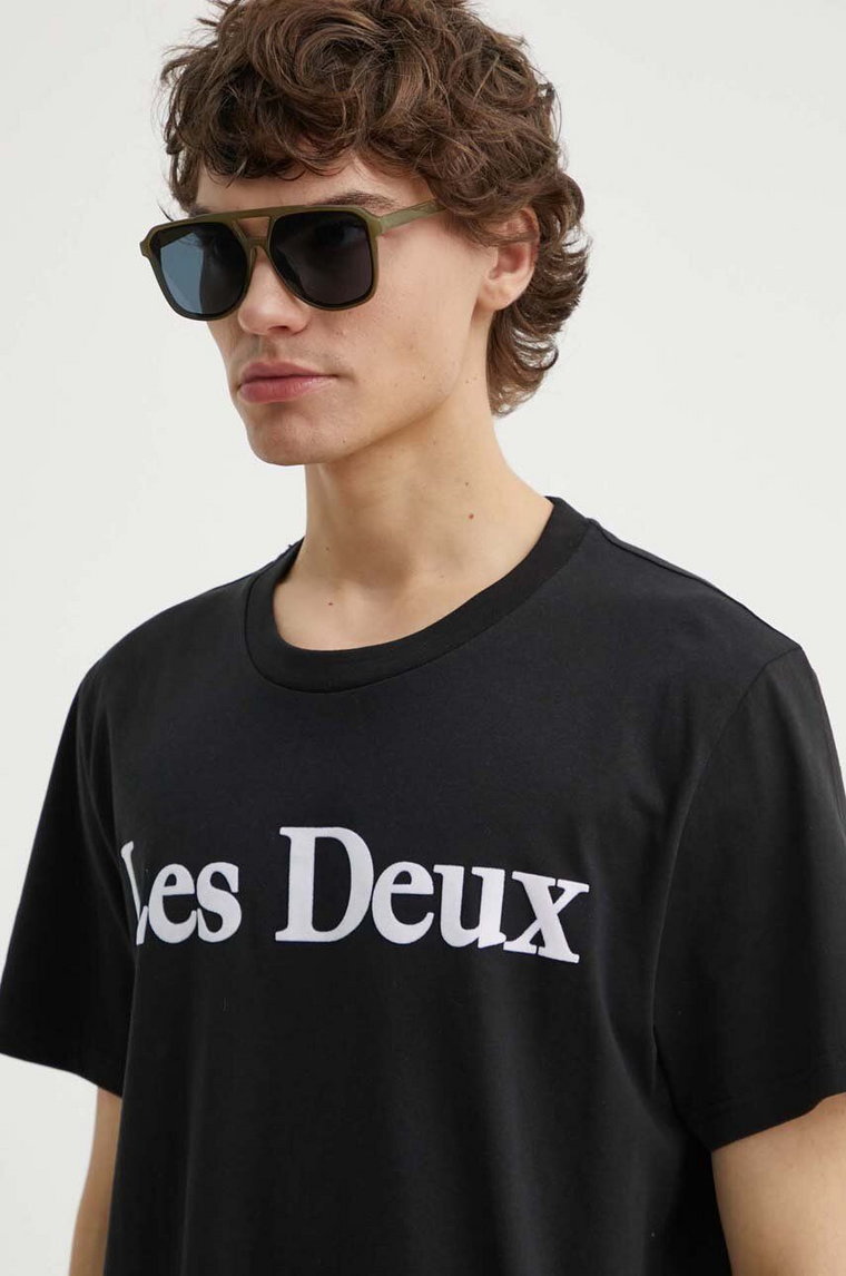 Les Deux t-shirt bawełniany męski kolor czarny z aplikacją LDM101180