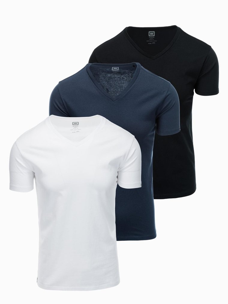 Zestaw męskich t-shirtów bawełnianych V-neck BASIC  czarny/biały/granatowy V1 OM-TSBS-0233