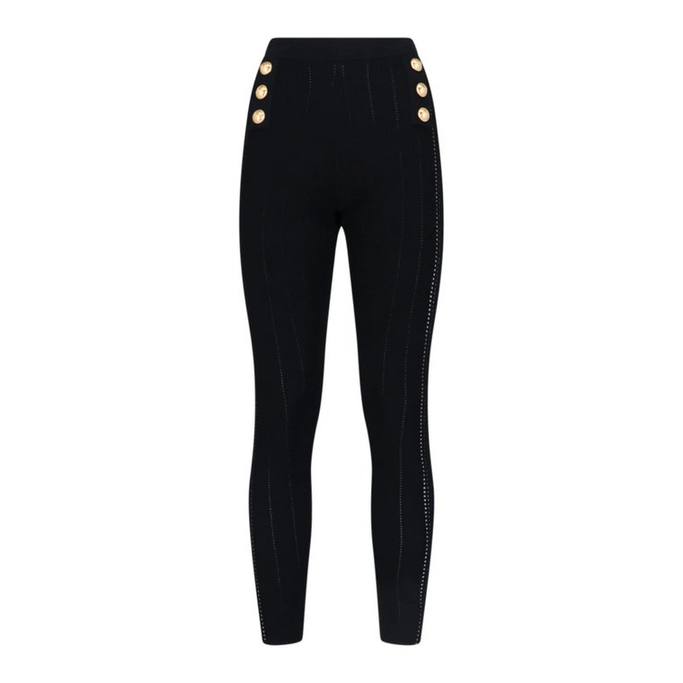 Eleganckie czarne legginsy z detalami w złotym kolorze Balmain