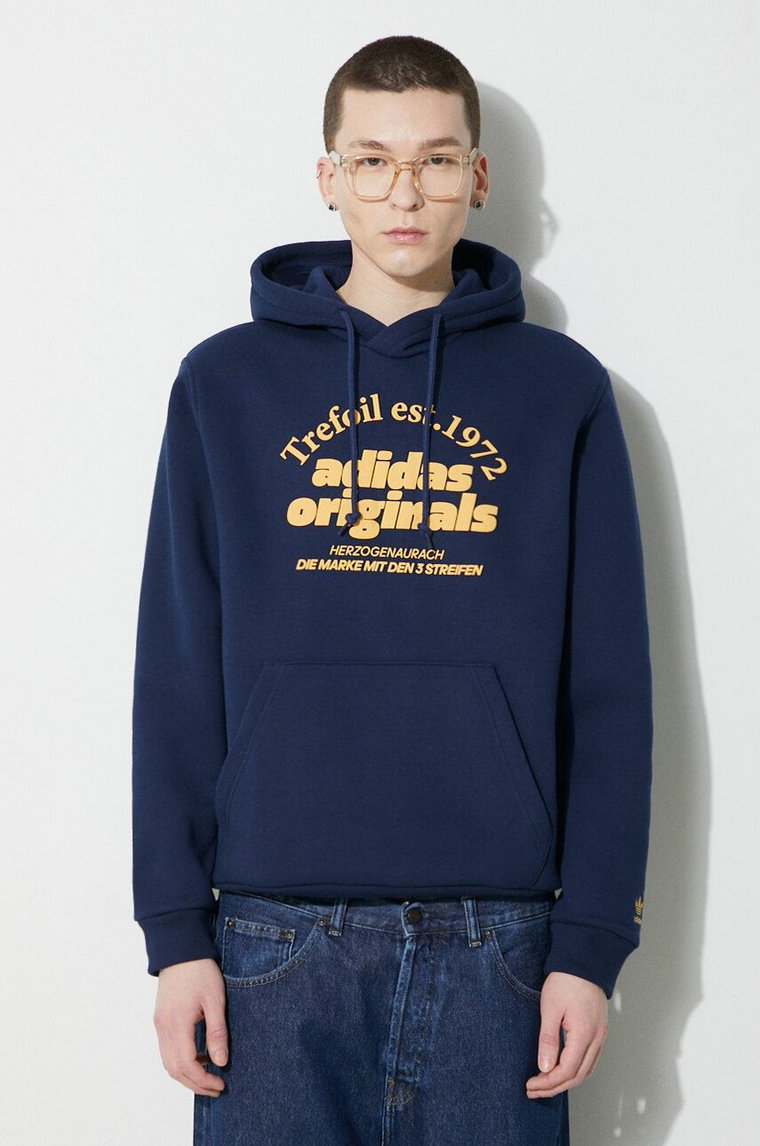 adidas Originals bluza GRF Hoodie męska kolor granatowy z kapturem z nadrukiem IS1419