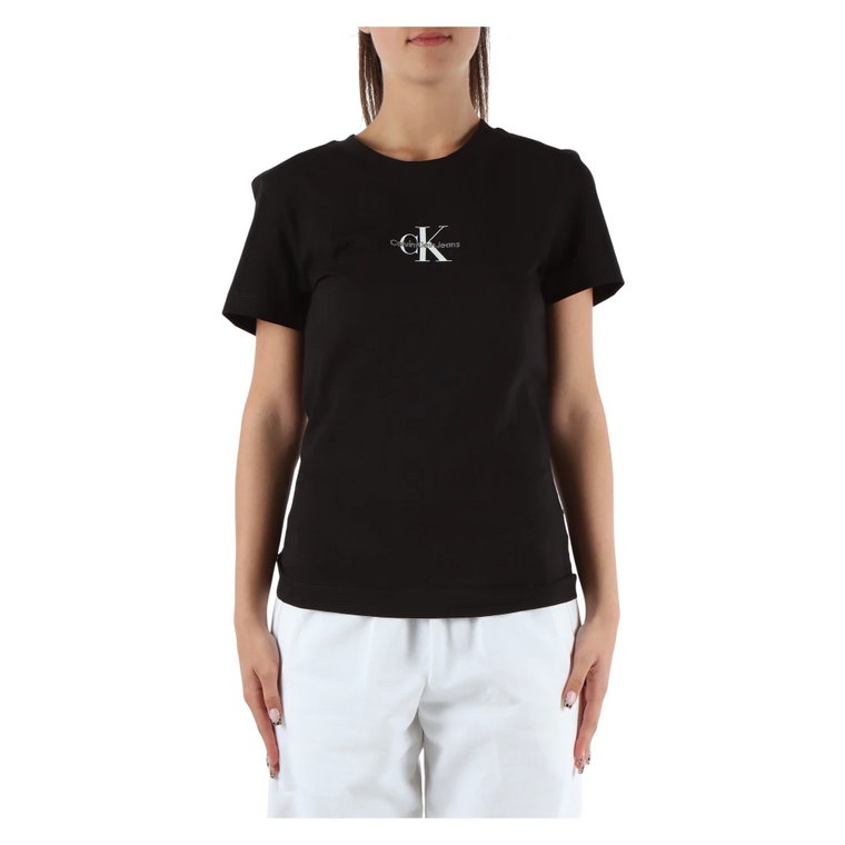 T-shirt Slim Fit z Bawełny z Haftem Logo Calvin Klein Jeans