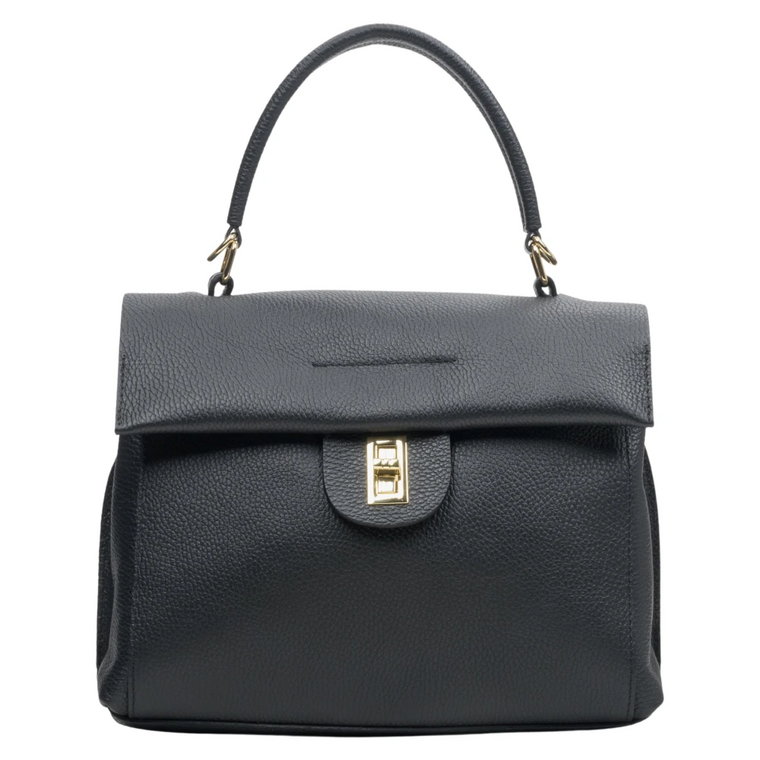 Womens Black Box-Style Handbag made of Italian Genuine Leather Estro Er00113696 Estro