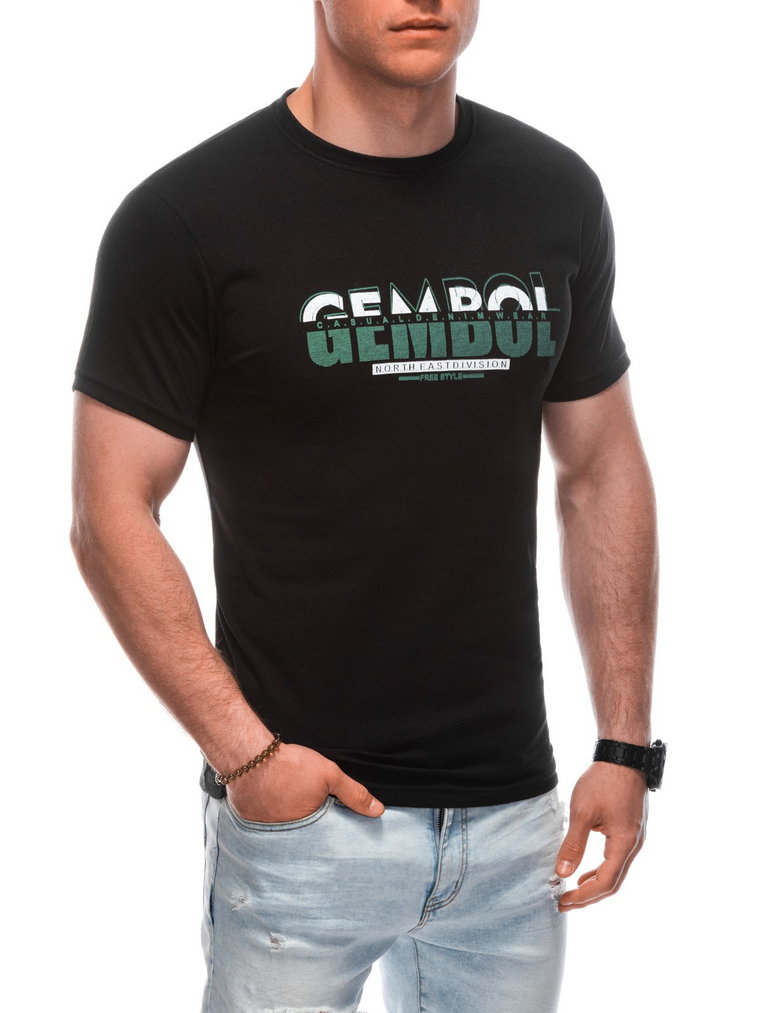 T-shirt męski z nadrukiem S1921 - czarny