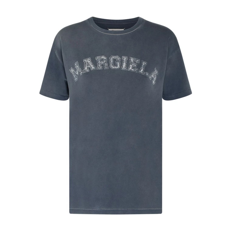 Niebieska Bawełniana Koszulka z Nadrukiem Logo Maison Margiela