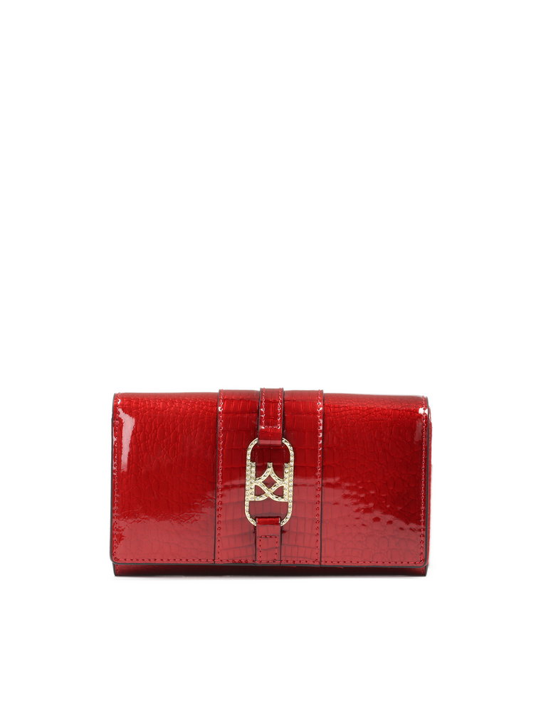 Elegancki czerwony portfel z lakierowanej tłoczonej skóry