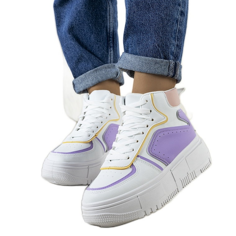 Białe-fioletowe sneakersy za kostkę Zetta