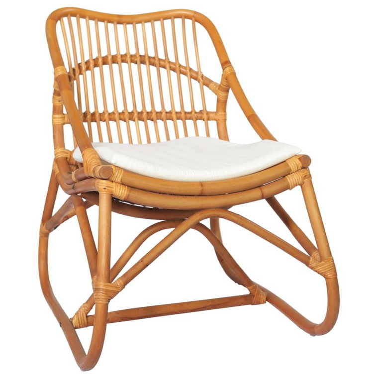 vidaXL, Krzesło rattanowe, jasnobrązowe, lniana poduszka