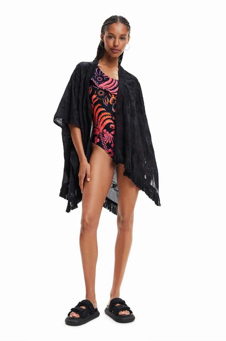 Desigual poncho bawełniane kolor czarny