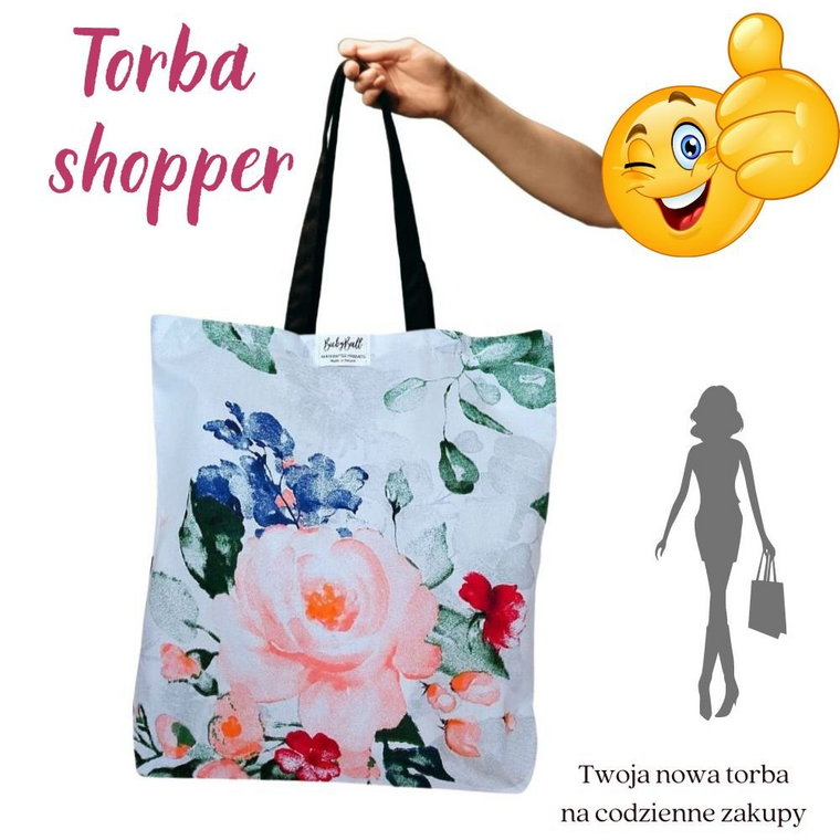 Torba siatka na zakupy bawełniana EKO shopperka kolorowa torebka HANDMADE - KOLOROWE KWIATY