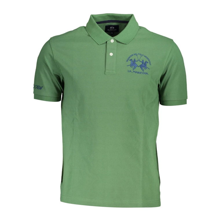 Zielona Koszulka Polo z Bawełny, Krótki Rękaw, Haftowane Logo La Martina