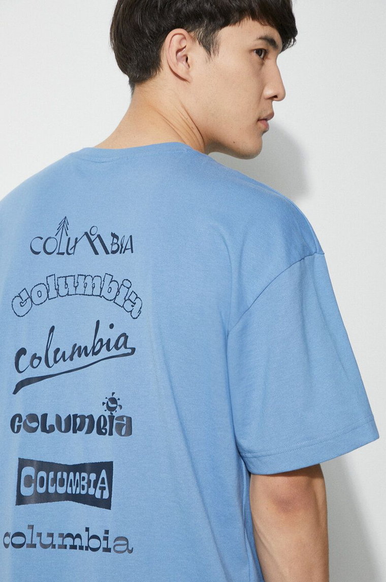 Columbia t-shirt Burnt Lake męski kolor niebieski z nadrukiem 2071711