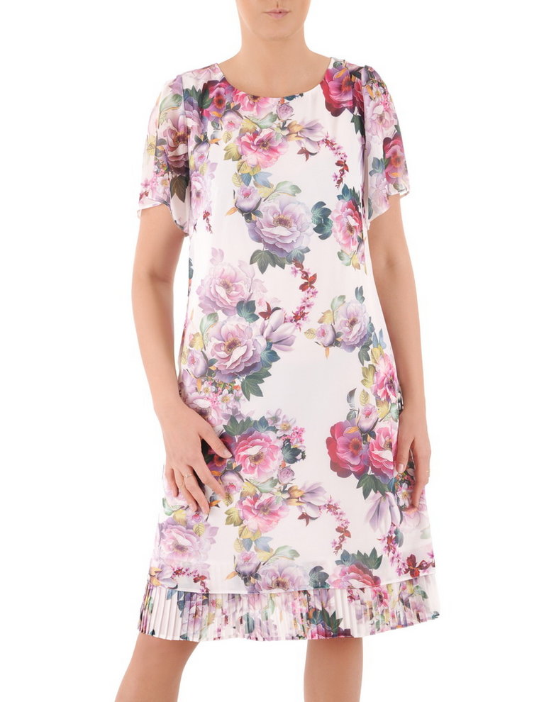 Sukienka plus size w kwiaty w luźnym fasonie z plisowanym dołem 38339