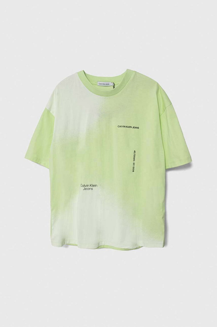 Calvin Klein Jeans t-shirt bawełniany dziecięcy kolor zielony wzorzysty