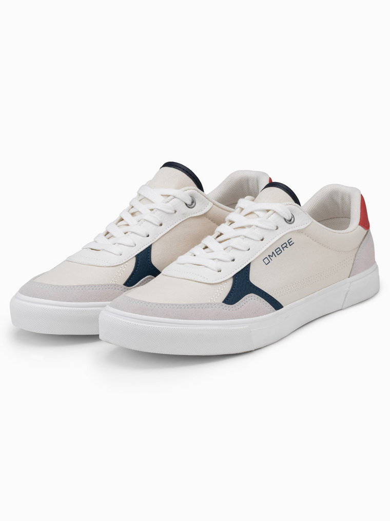 Buty męskie sneakersy z kolorowymi akcentami - białe V1 OM-FOTL-0146