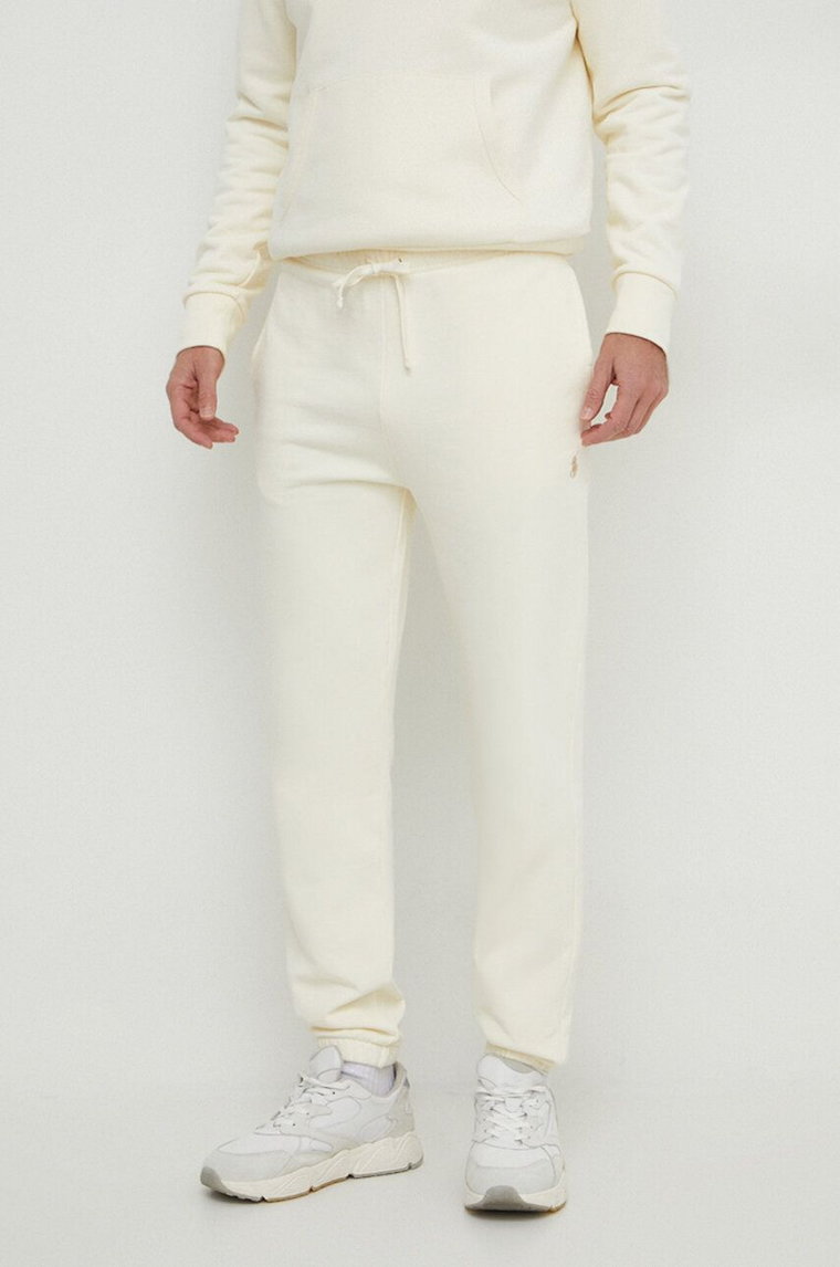 Polo Ralph Lauren spodnie dresowe bawełniane kolor beżowy gładkie