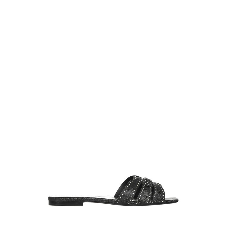 Czarne sandały z kwadratowym przodem i plecionymi paskami Saint Laurent