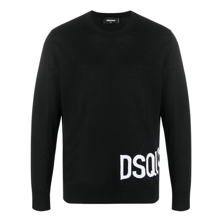 Czarny sweter z wełny z haftowanym logo Dsquared2