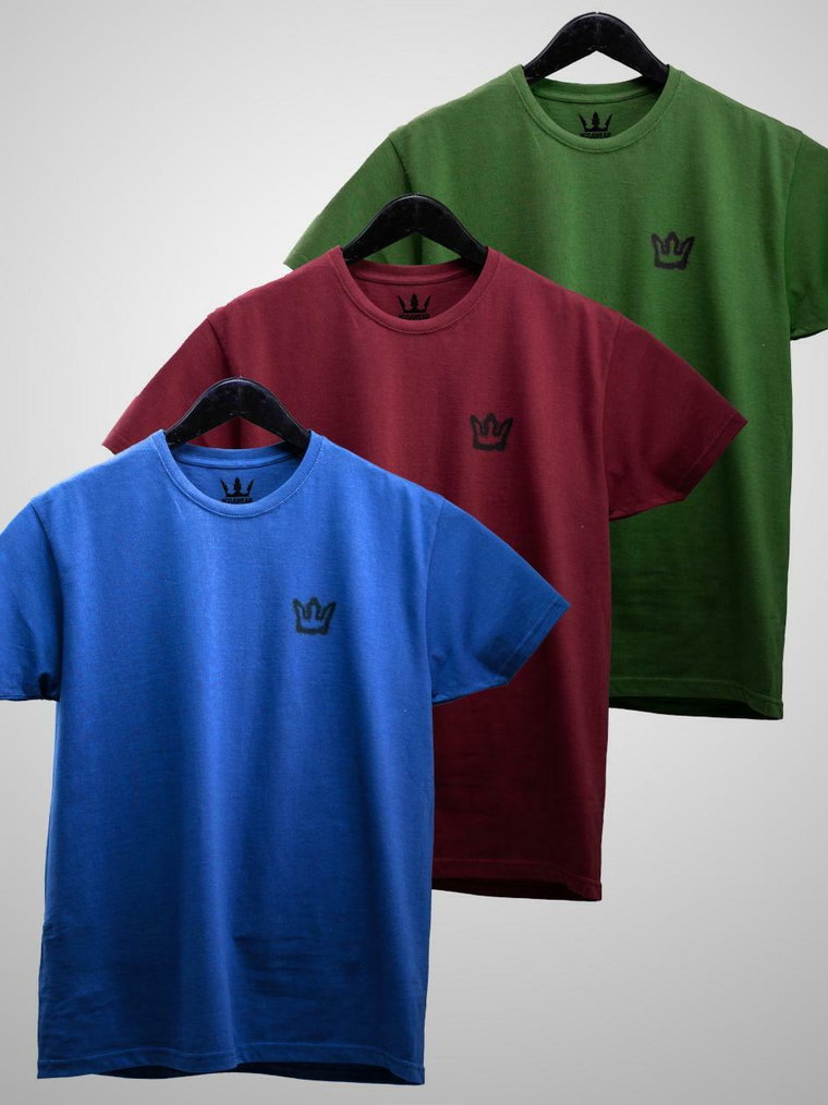 Zestaw 3 T-Shirtów Męskich Niebieska / Bordowa / Zielona Jigga Wear Color Spray