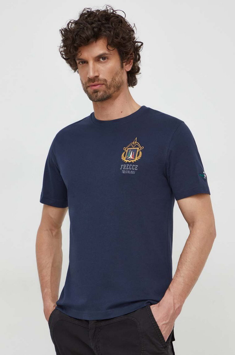 Aeronautica Militare t-shirt bawełniany męski kolor granatowy z aplikacją