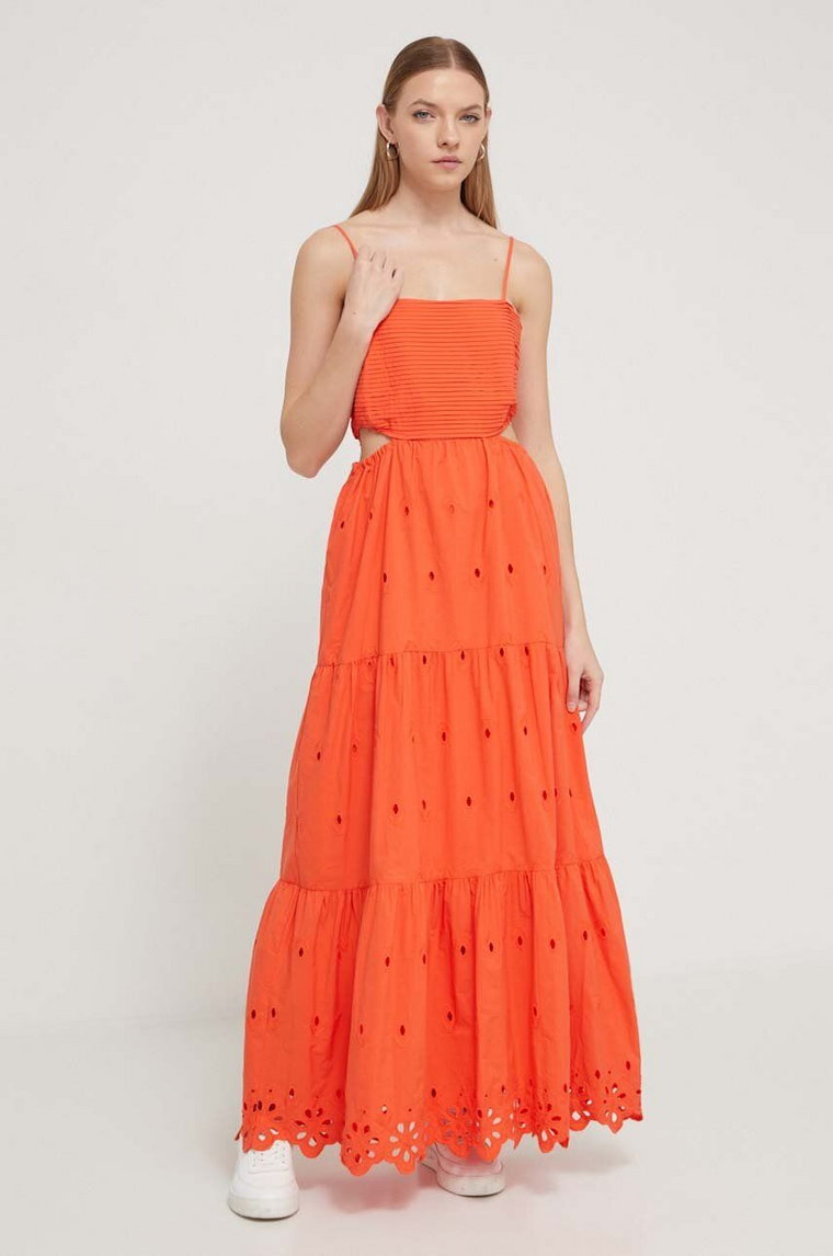 Desigual sukienka bawełniana kolor pomarańczowy maxi rozkloszowana