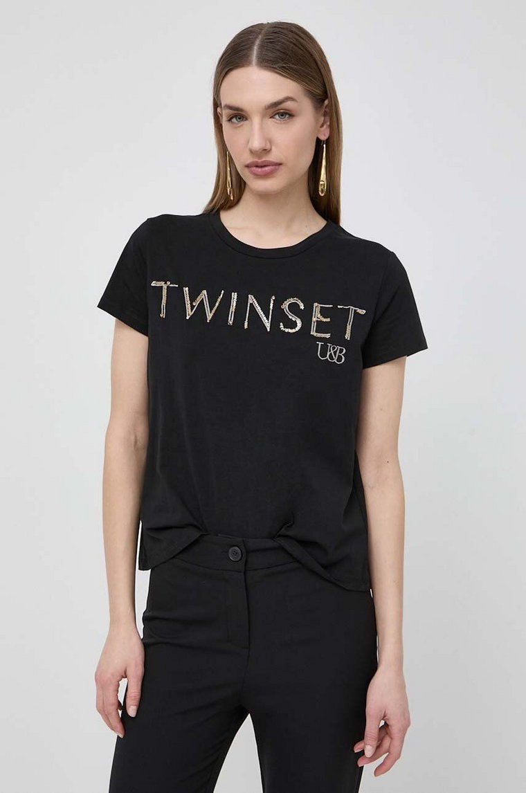 Twinset t-shirt bawełniany damski kolor czarny