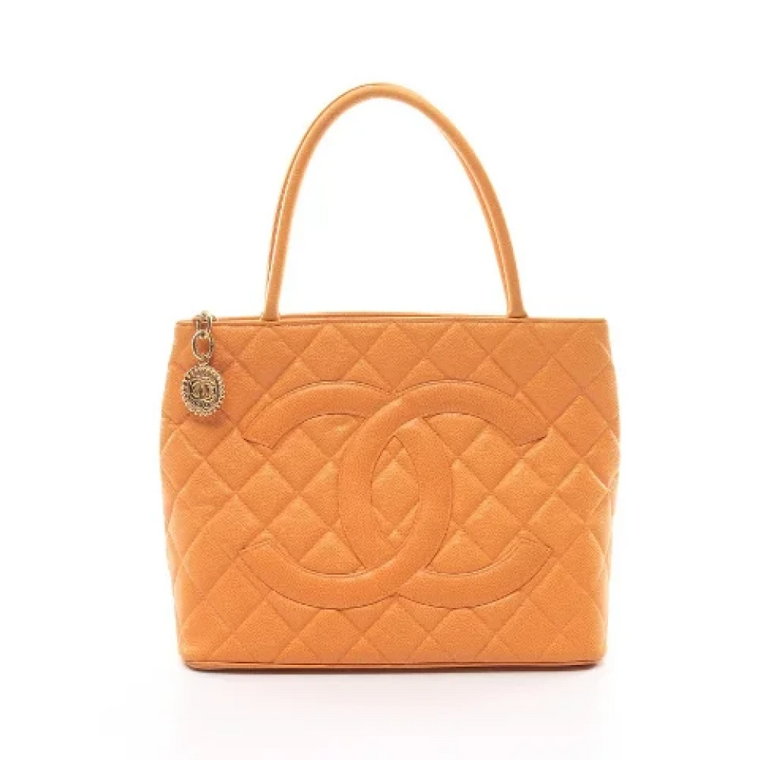 Używana Pomarańczowa Skórzana Torba Tote Chanel Vintage