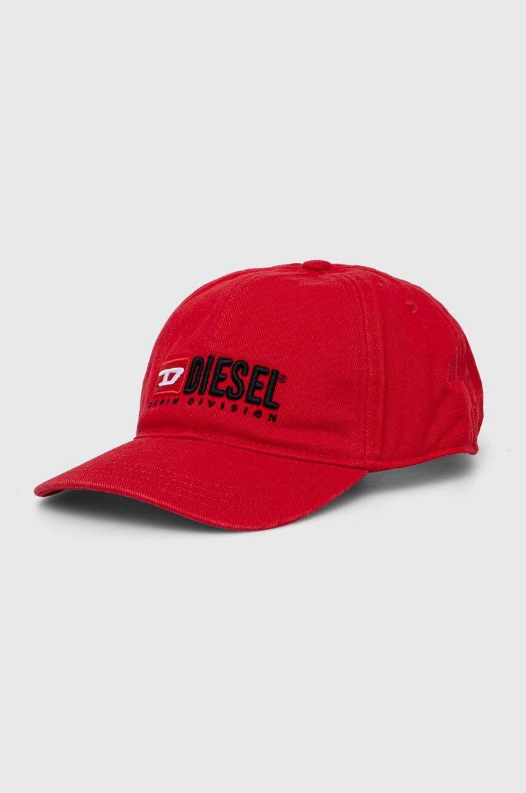 Diesel czapka z daszkiem bawełniana kolor czerwony z aplikacją