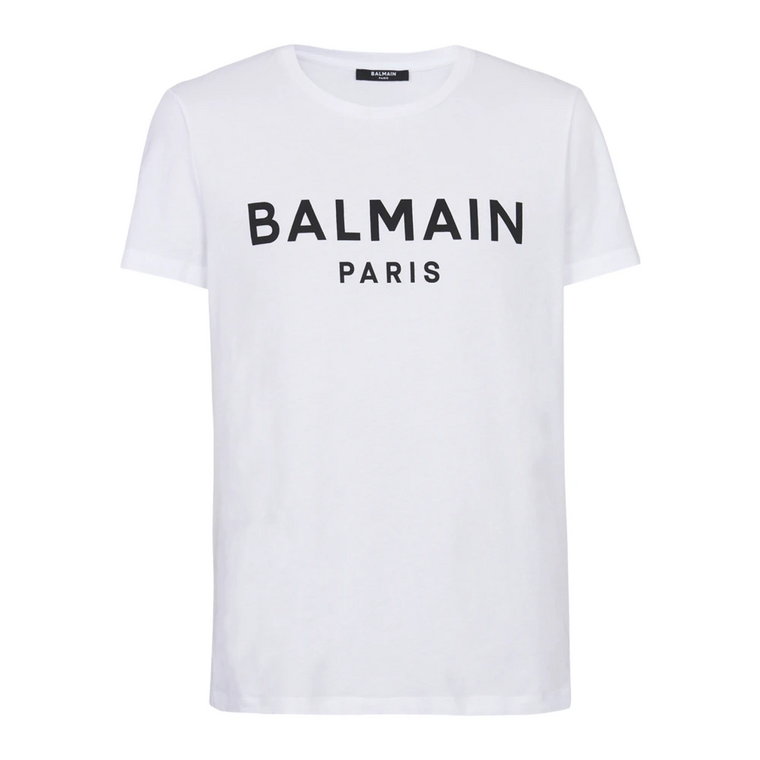 Ekologiczna koszulka z bawełny z nadrukiem logo Paris Balmain