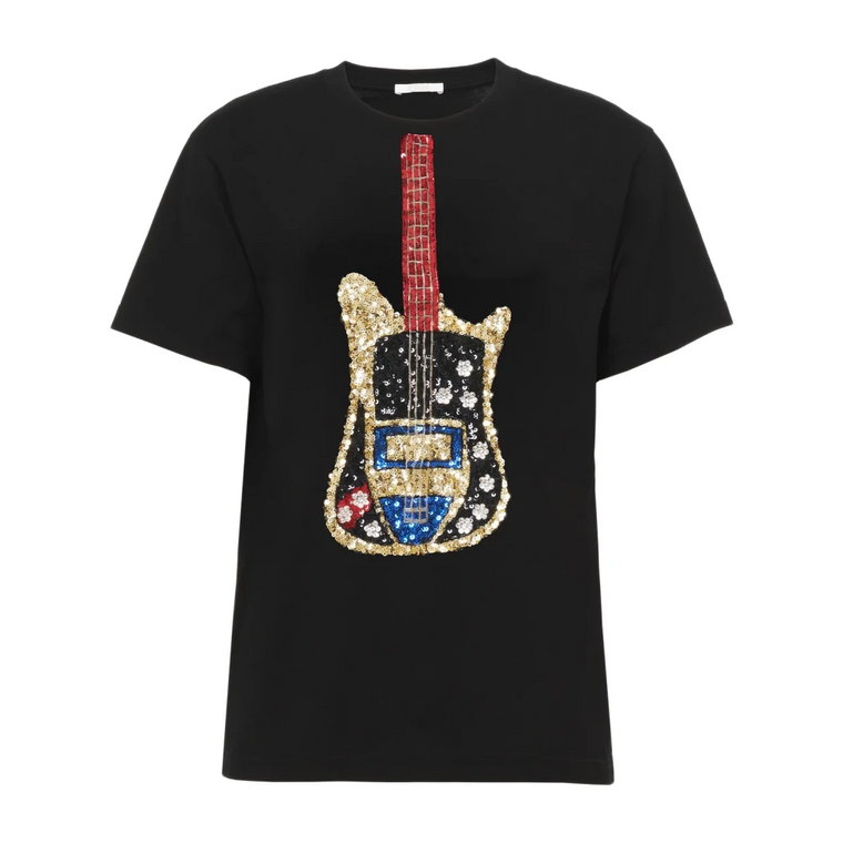 Haftowany T-shirt z Sequin Gitara Chloé