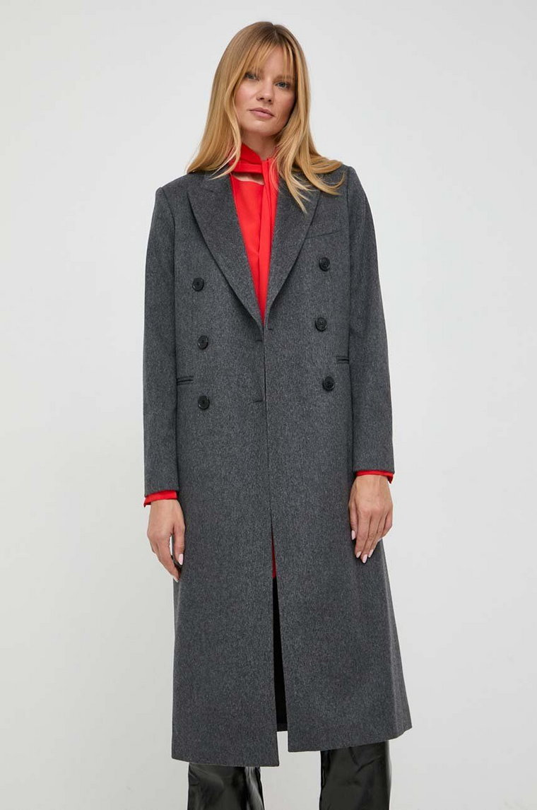 Victoria Beckham płaszcz wełniany kolor szary przejściowy dwurzędowy