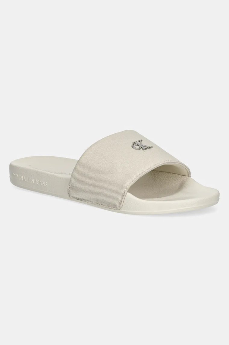 Calvin Klein Jeans klapki SLIDE MONOGRAM HARDWARE damskie kolor beżowy YW0YW01713