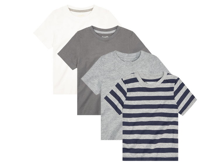 lupilu T-shirty chłopięce z bawełną, 4 sztuki (86/92, Biały/szary/niebieski)
