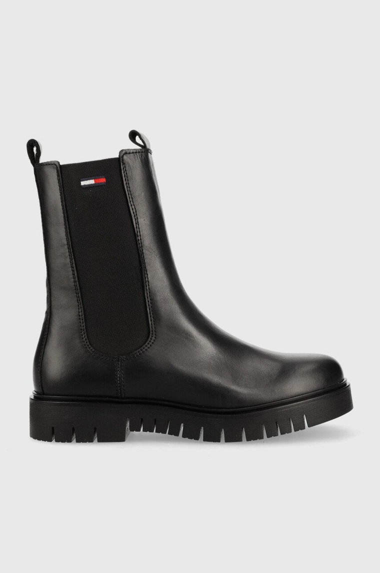 Tommy Jeans sztyblety skórzane Tommy Jeans Long Chelsea Boot damskie kolor czarny na platformie