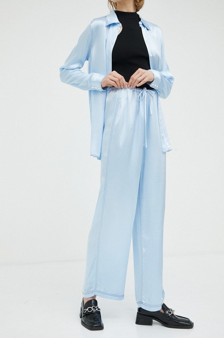 Résumé spodnie damskie kolor niebieski szerokie high waist