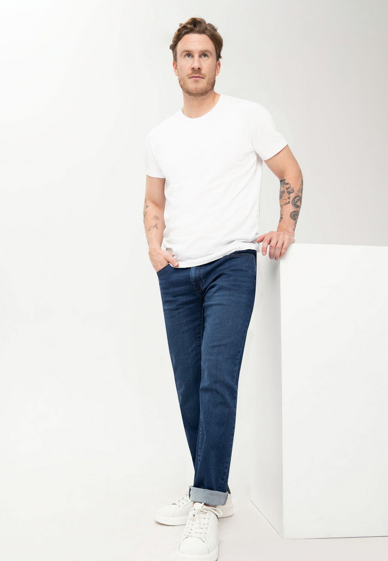 Jeansowe spodnie męskie, ciemnoniebieskie, Reguar Fit, D-JERRY 49