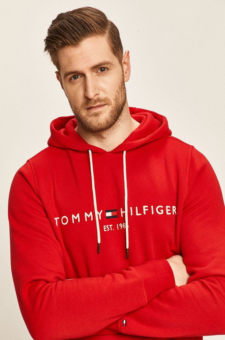 Tommy Hilfiger bluza męska kolor czerwony z kapturem