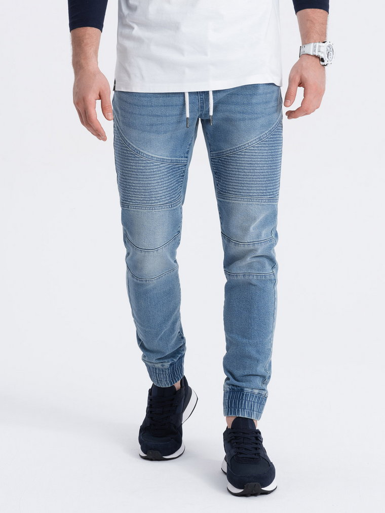 Spodnie męskie joggery jeansowe z przeszyciami - niebieskie V2 OM-PADJ-0113