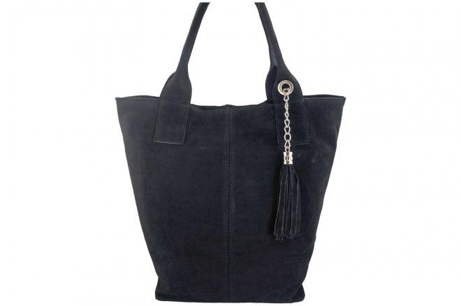 Shopper bag - torebka damska zamszowa - Czarna