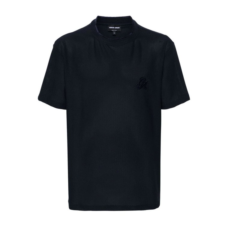 Niebieski T-shirt z teksturą plastra miodu i logo Giorgio Armani