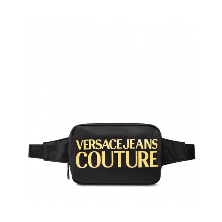 Czarny Nylonowy Marsupio dla Mężczyzn z Złotym Logo Versace Jeans Couture