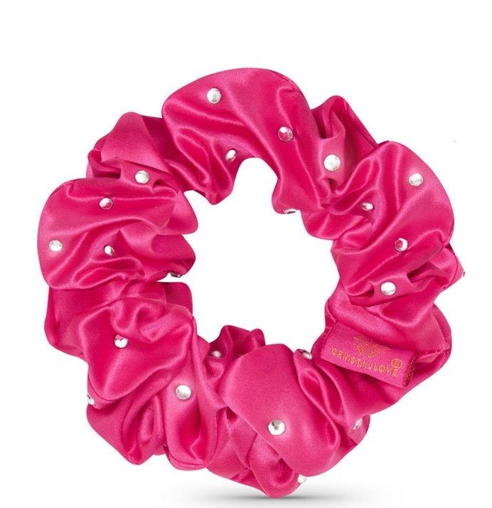 Crystallove Gumka do włosów z jedwabiu z kryształkami Hot Pink
