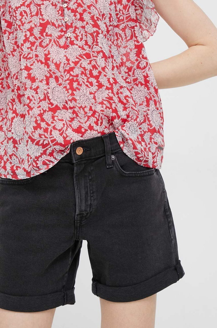 GAP szorty jeansowe damskie kolor czarny gładkie high waist