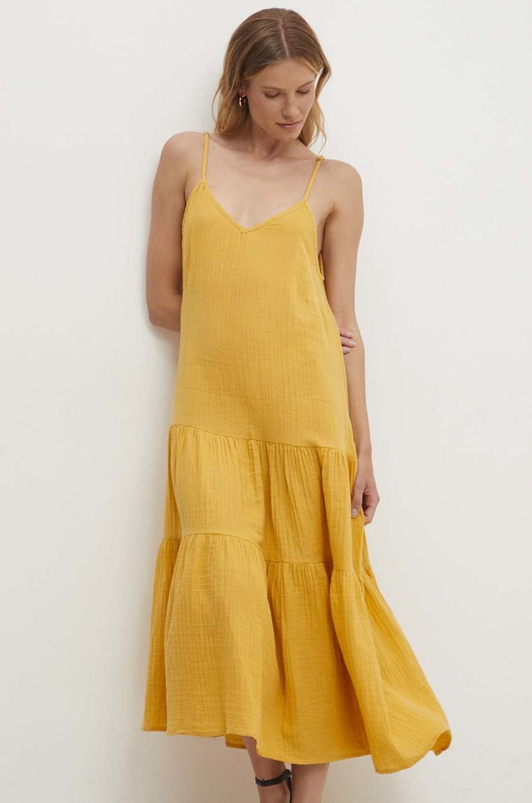Answear Lab sukienka bawełniana kolor żółty midi rozkloszowana