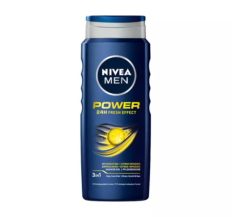 NIVEA MEN POWER FRESH ŻEL POD PRYSZNIC DLA MĘŻCZYZN DO CIAŁA, TWARZY I WŁOSÓW 500ML