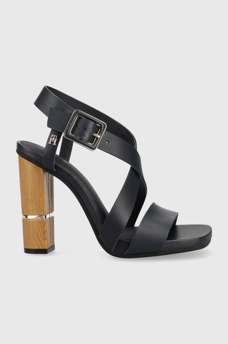 Tommy Hilfiger sandały skórzane HARDWARE BLOCK HIGH HEEL kolor granatowy FW0FW07016