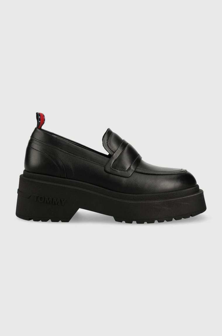 Tommy Jeans mokasyny skórzane TJW AVA LOAFER damskie kolor czarny na platformie EN0EN02218