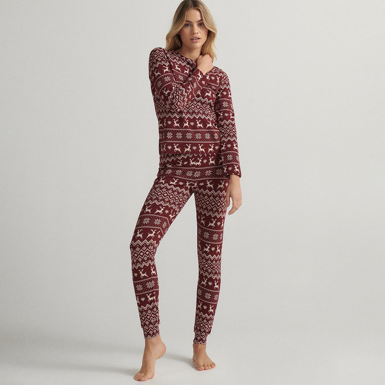 Reserved - Dwuczęściowa piżama z motywem świątecznym - kasztanowy